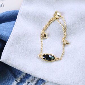 Kendra Scott Black Opaque Glass Elaina Adjustable Chain Bracelet Gold